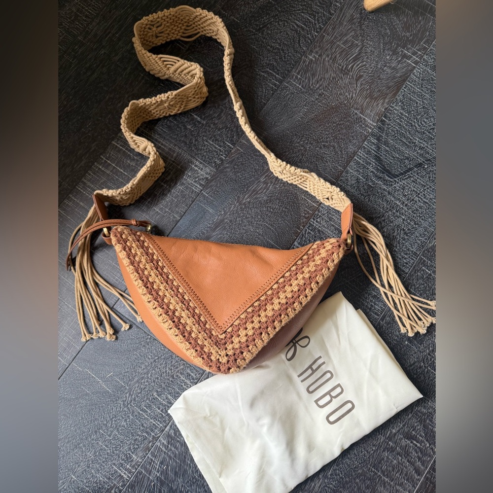 HOBO Brown & Tan Crochet-Trim Leather Hobo Crossbody